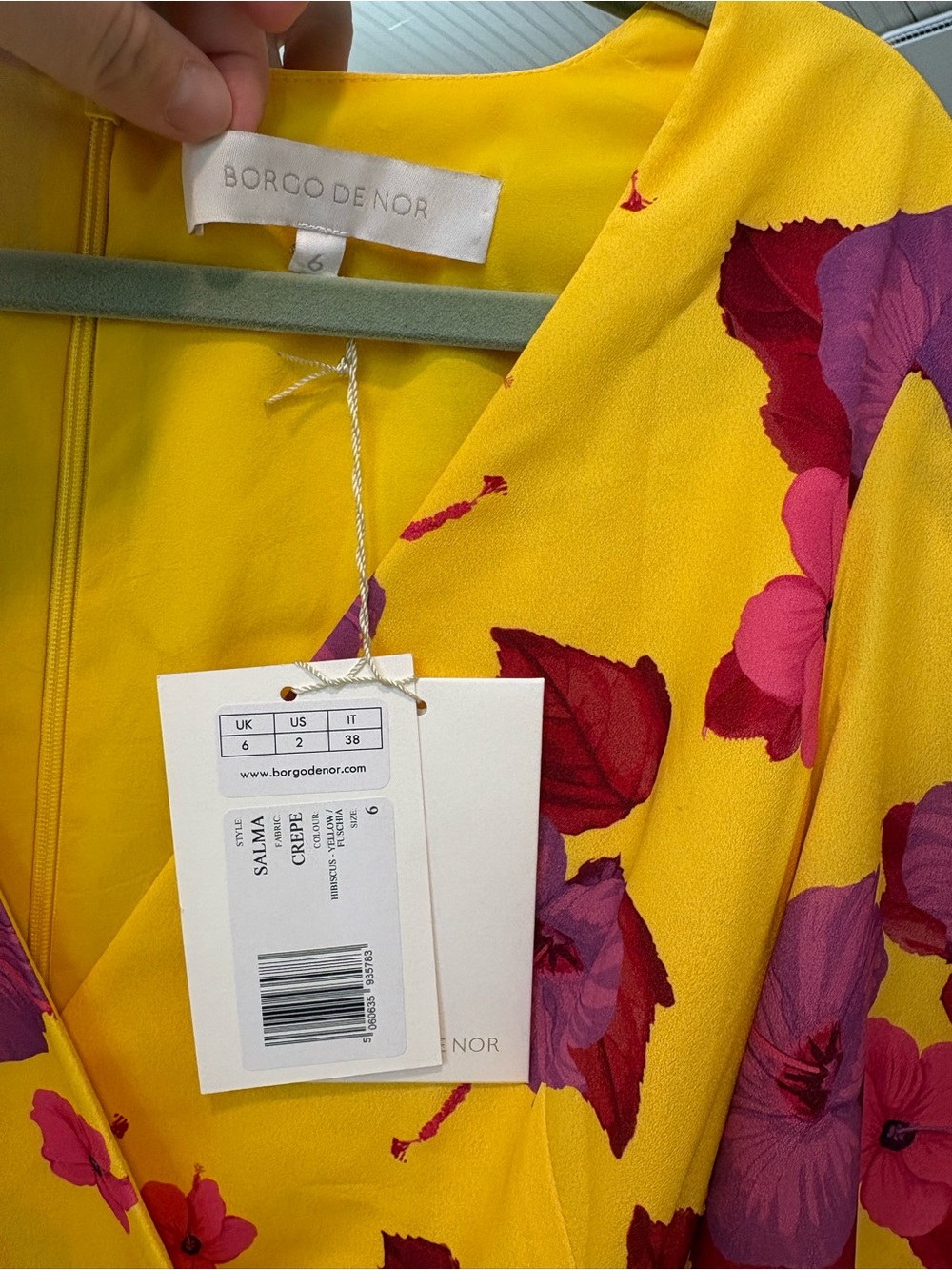 NWT Borgo De Nor Salma Yellow Maxi Dress with Pink Floral Print size 2 - Picture 7 of 9